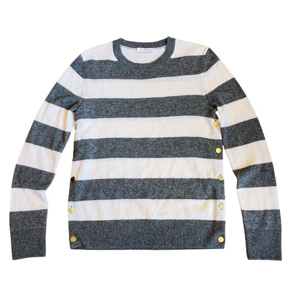 Equipment Women’s Sz S Cashmere Gray White Stripe Crew Neck Sweater Jenny - Picture 2 of 13